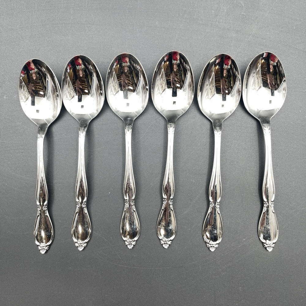Lot of 6 Oneida Community Chantelaine Stainless Oval Soup Spoons Flatware‎
